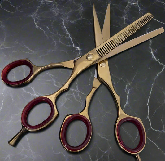 Premium Gold Hair Cutting & Thinning Scissors Set 6” LEATHER CASE