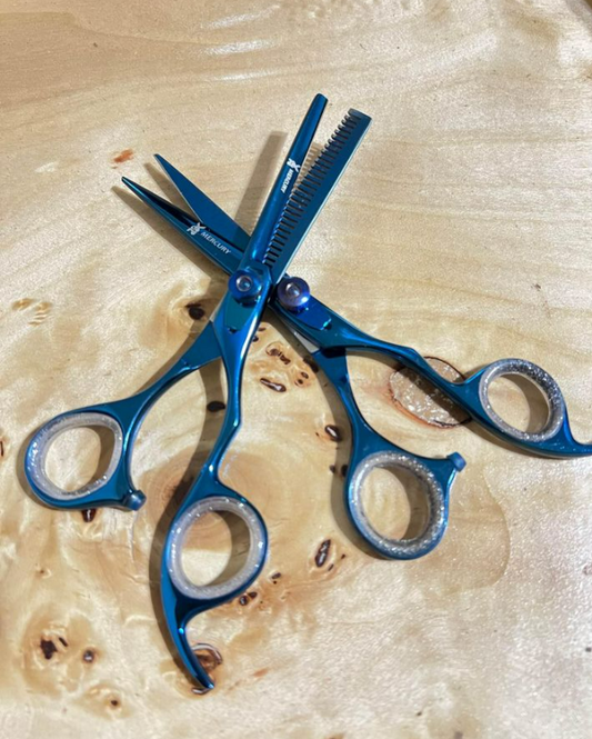 Premium Blue Hair Cutting & Thinning Scissors Set 6” LEATHER CASE