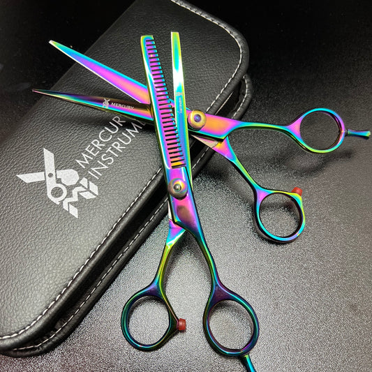 Rainbow stainless steel shears and thinner sets with black leather case