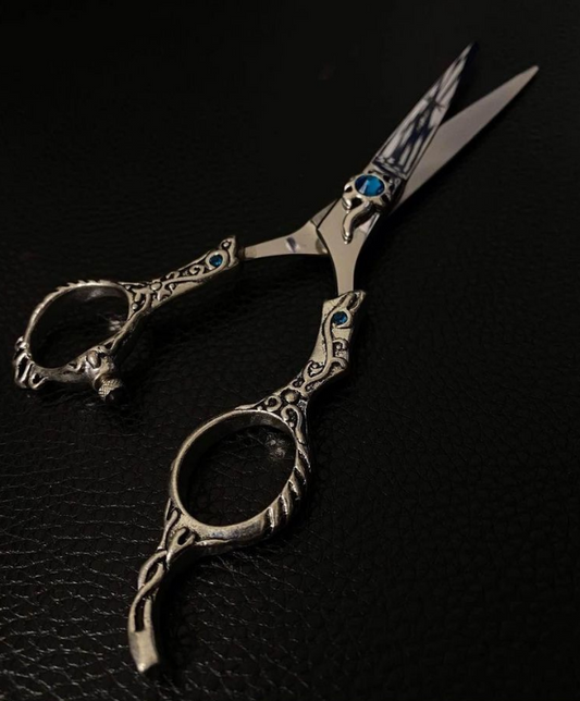 Vintage-Style Silver Scissors with Blue Accents